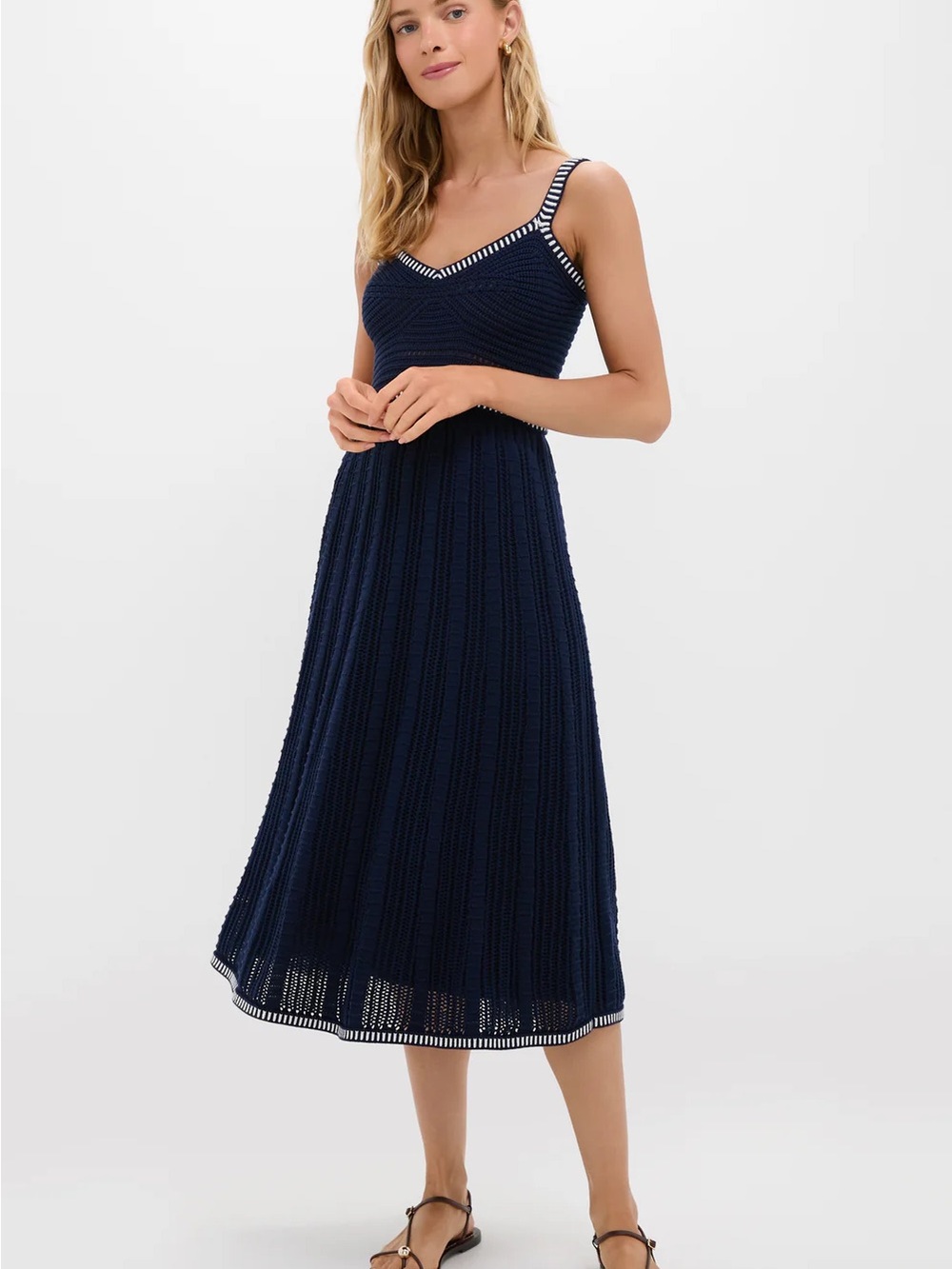 Hyacinth House NWT Women’s Navy with White Trim Knit Anne Dress Lined Size L New